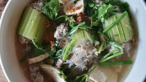 Chef Yaowaret Homberger's clear soup with ground pork and cucumber