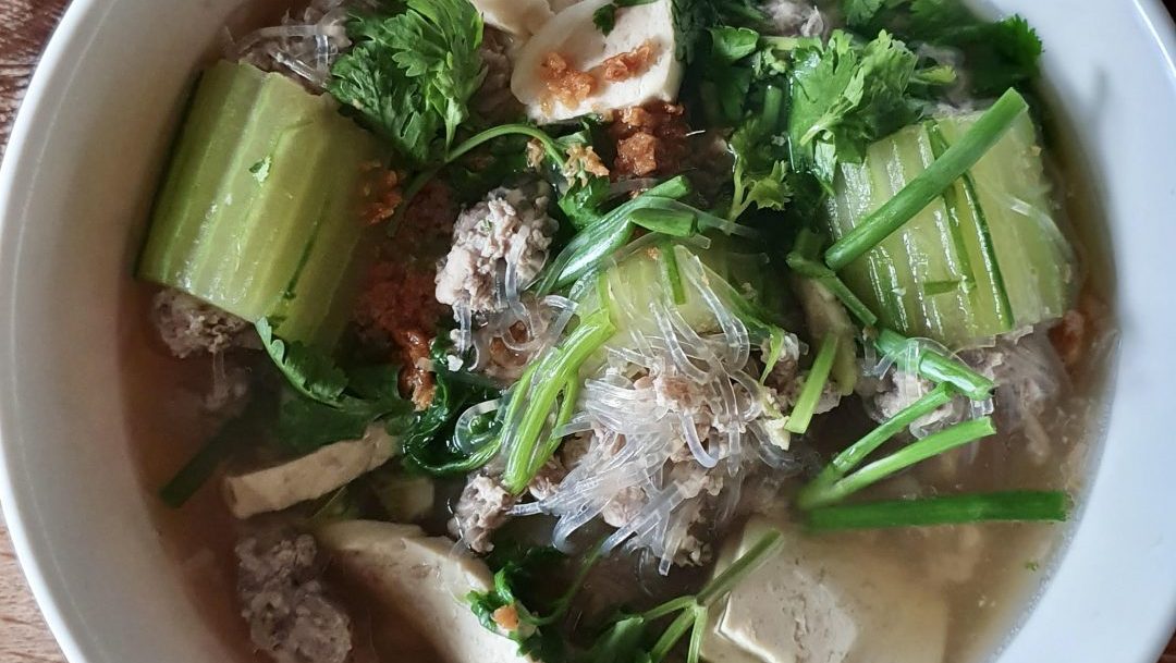 Chef Yaowaret Homberger's clear soup with ground pork and cucumber