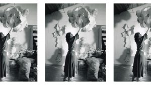 Mária Bartuszová with 
sculptures in her studio in Košice, Slovakia, 1987. Photo: Archive of Maria Bartuszová, 
Košice