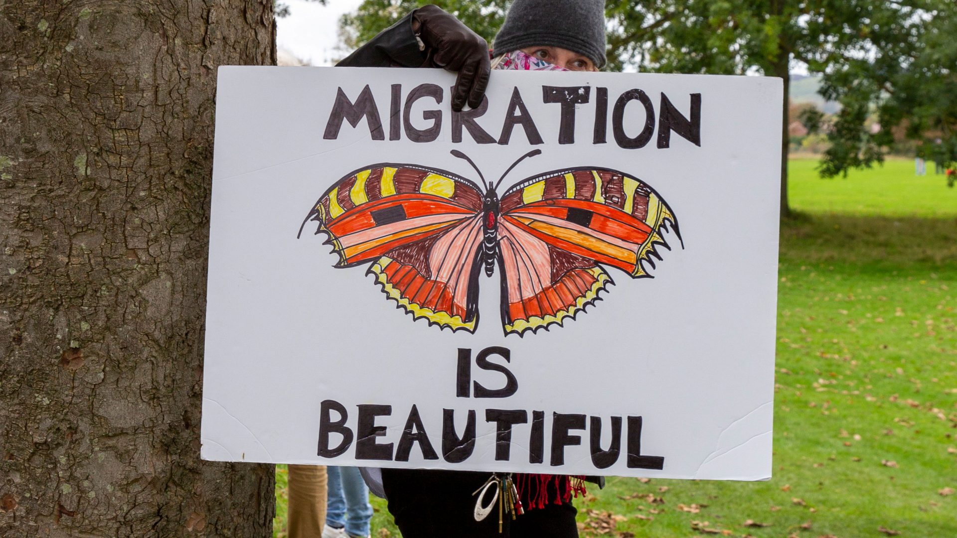 Local residents and community groups gather to welcome asylum seekers housed at Napier Barracks in Folkestone. Photo: Andrew Aitchison/In Pictures/Getty