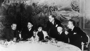 The members of the 1945 Prix Goncourt jury gather around a table at the Drouant restaurant in Paris. From left to right: J-H Rosny jeune, Francis 
Carco, Colette, André Billy, Lucien Descaves and Roland Dorgelès 
Photo: Keystone-France/Gamma Keystone/Getty