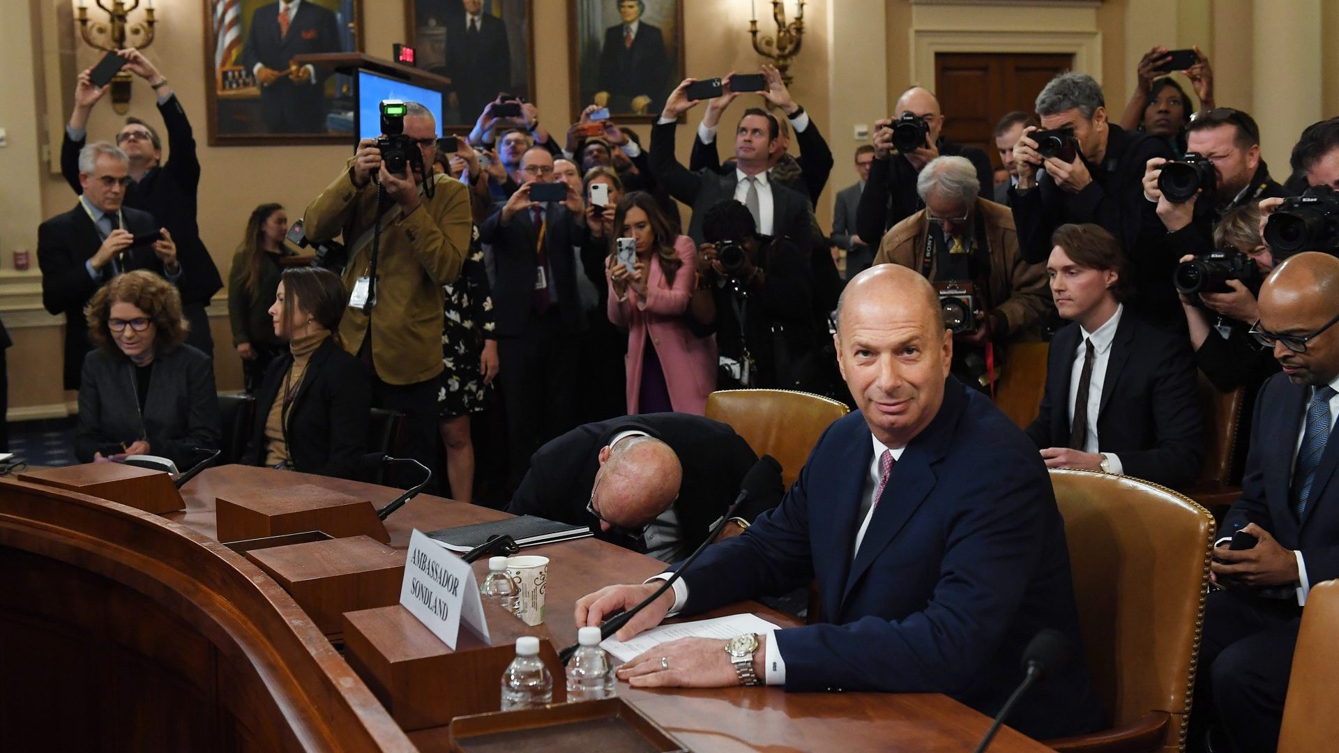 U.S. Ambassador to the European Union, Gordon Sondland appears before the House Intelligence Committee during an impeachment hearing in 2019. Photo: Matt McClain/The Washington Post via Getty Images