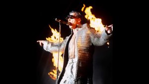 Till Lindemann, frontman of German Neue Deutsche Härte band Rammstein, performing in Melbourne in 2001. Photo: Martin Philbey/Redferns