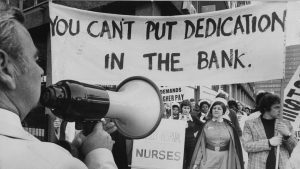 Nurses from Maudsley hospital, south London, 
demonstrate outside the Ministry of Health in 1974. Nurses are now preparing to go on strike again over pay. Photo: Angela Deane-Drummond/Evening 
Standard/Getty
