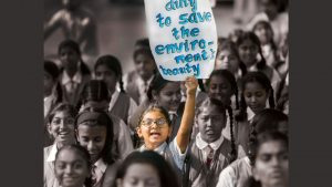 The child activist Licypriya Kangujam 
marches alongside other schoolchildren 
against climate change in Mumbai, India, March 2020. Photo: Satyabrata Tripathy/Hindustan 
Times
