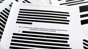 A heavily redacted search warrant for Donald Trump’s Mar-a-Lago estate during last year’s FBI hunt for top secret documents. Photo: Mario Tama/Getty