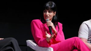 Sara Mardini speaks onstage at "The Swimmers" Press Conference during the 2022 Toronto International Film Festival. Photo: Jemal Countess/Getty Images