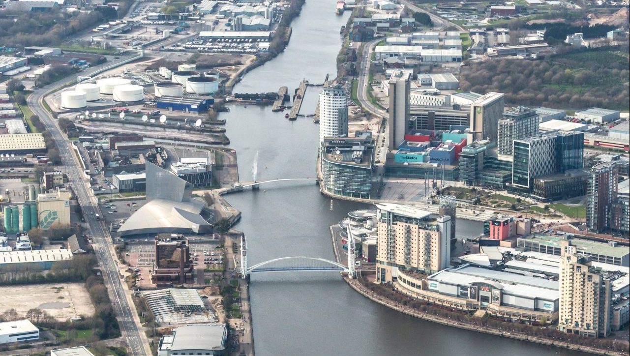 The Manchester Ship Canal in 2017. This 36-mile, handbuilt waterway was opened in 1894 and runs from Eastham on the Mersey Estuary to Salford Quays. Photo: David Goddard/Getty