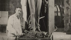 Juozas Zikaras with his Freedom sculpture, or “Statue of Liberty, in 1921. Photo: Zikaras Memorial Museum
