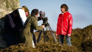 Mark Jenkin directing Mary Woodvine in Enys Men. Photo: Steve Tanner