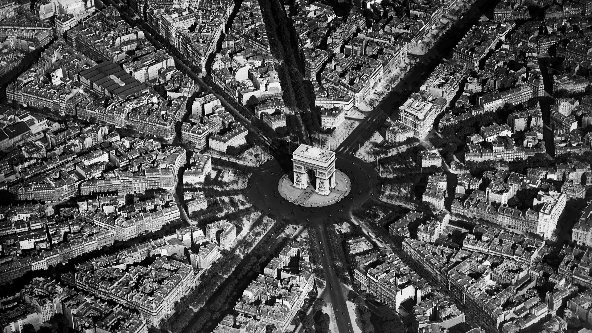 An aerial view of the Arc de Triomphe at the centre of Place Charles de Gaulle. Photo: Roger Viollet/Getty