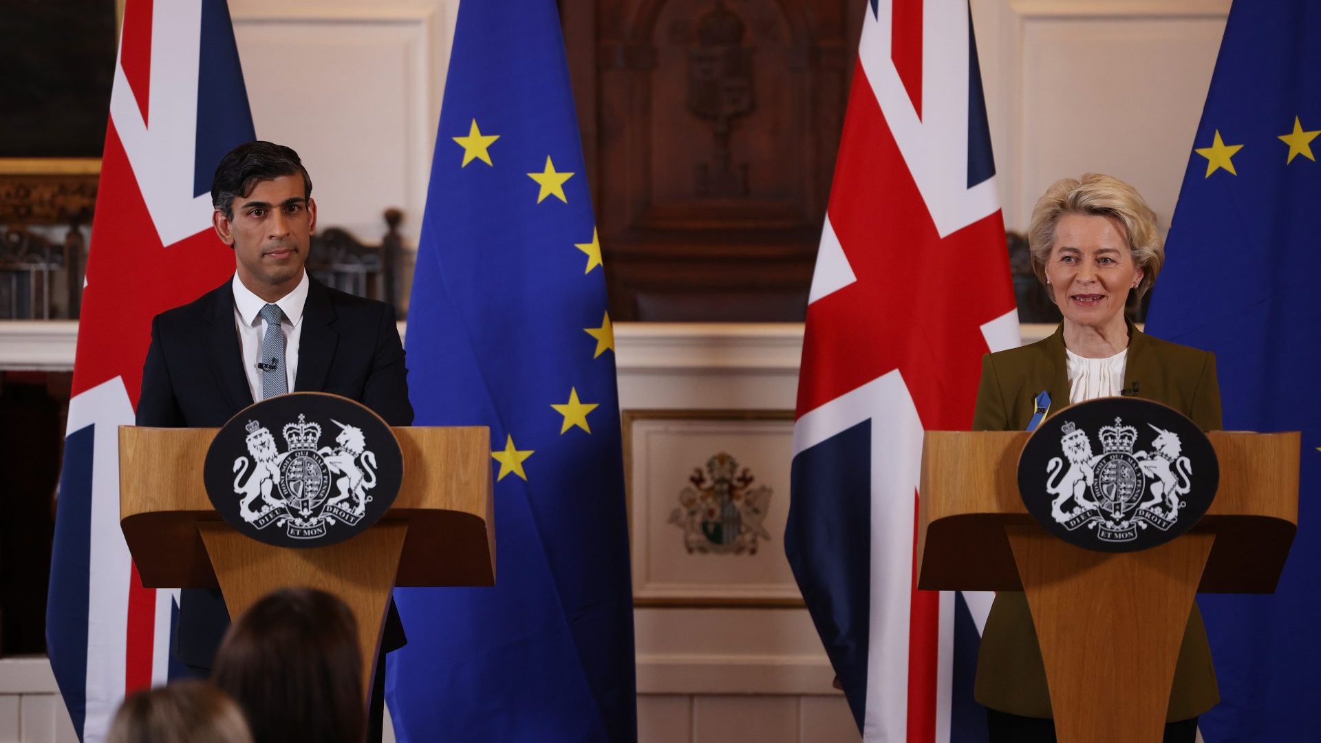 Prime Minister Rishi Sunak and European Commission president Ursula von der Leyen during a press conference at the Guildhall in Windsor. Photo: Dan Kitwood/PA Wire/PA Images