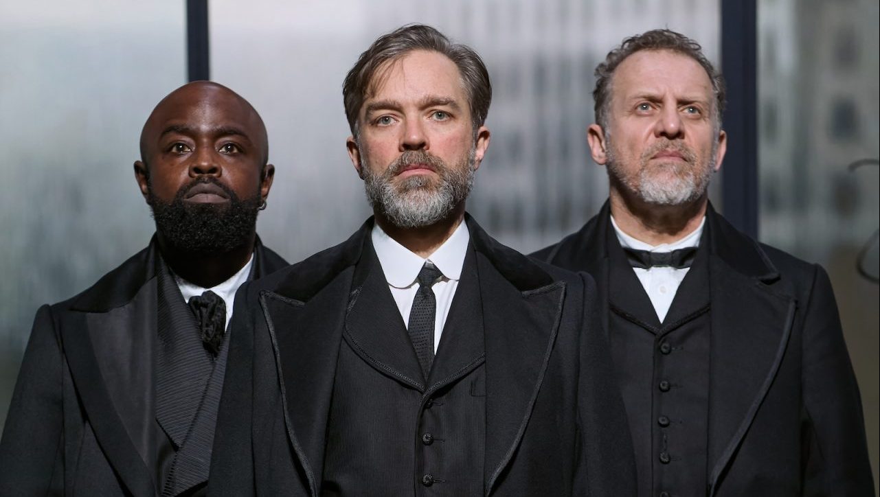 Michael Balogun, Hadley Fraser and Nigel Lindsay in The Lehman Trilogy. Photo: Mark Douet
