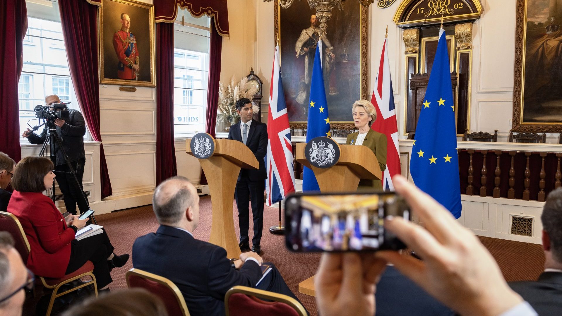 Rishi Sunak and Ursula von der Leyen hold a press conference at Windsor Guildhall on February 27 (Photo by Dan Kitwood/Getty Images)