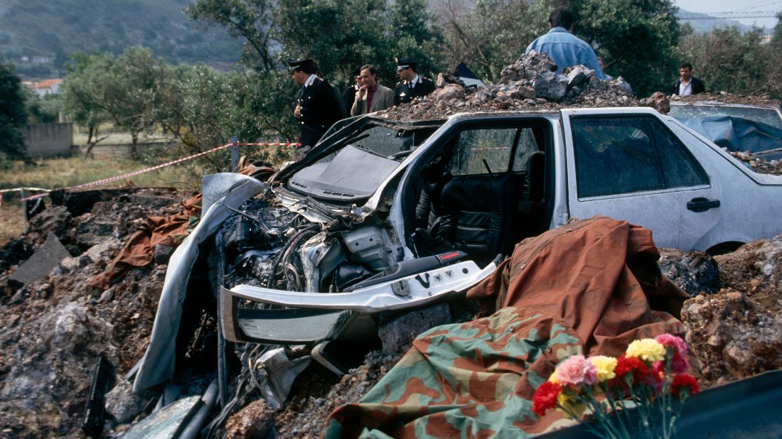 The scene of the attack that killed Judge Giovanni Falcone in 1992. Photo: Alberto Pizzoli/Sygma/Getty