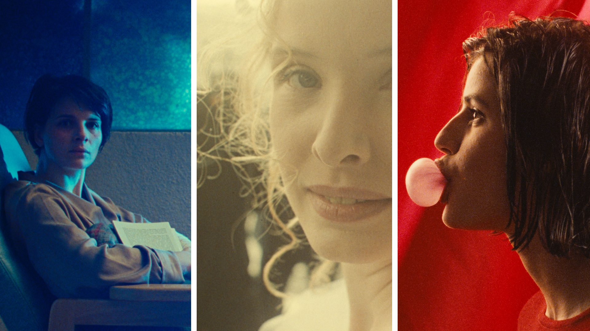 Juliette Binoche in Three Colours: Blue; Julie Delpy in Three Colours: White, and Irène Jacob in Three Colours: Red. Photos: Curzon