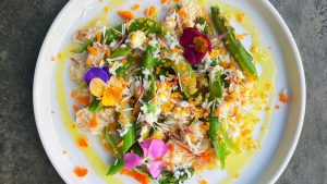 Lewis de Haas’ asparagus and crab salad