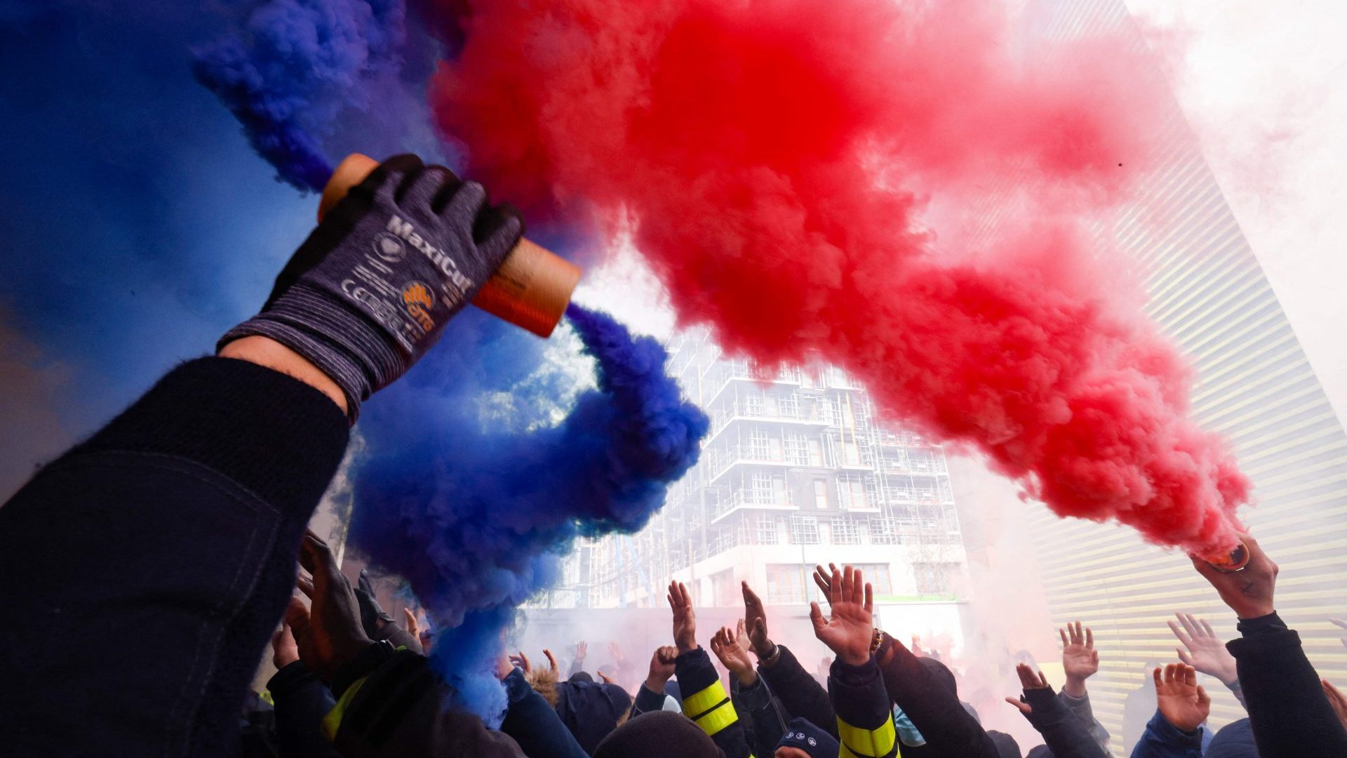 CGT trade union members join a protest in Saint Denis, Paris. Photo: Geoffroy Van Der Hasselt/ AFP/Getty