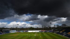 A raincloud passes over a county cricket match at Sophia Gardens in Cardiff. Photo: Dan Mullan/Getty