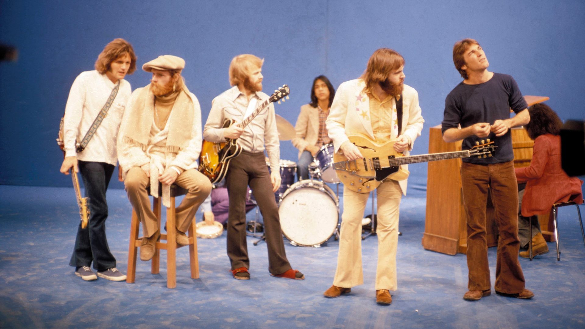 The Beach Boys – minus Brian Wilson – on Dutch 
TV show Top Pop in 
Amsterdam, 1972. Photo: RB/Redferns