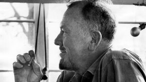 John Steinbeck admires the view from the porch of his Sag Harbor, New York home shortly after winning the Nobel Prize for Literature, 1962. Photo: Max Heine/Newsday RM/Getty