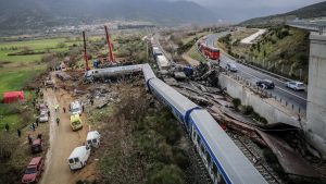 In February, 57 people died in Greece’s worst-ever train crash. Photo: Zekas Leonidas/Eurokinissi/AFP/Getty