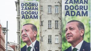 Election banners for Erdoğan on a building in Istanbul. Photo: Mario Coll/SOPA Images/Getty 