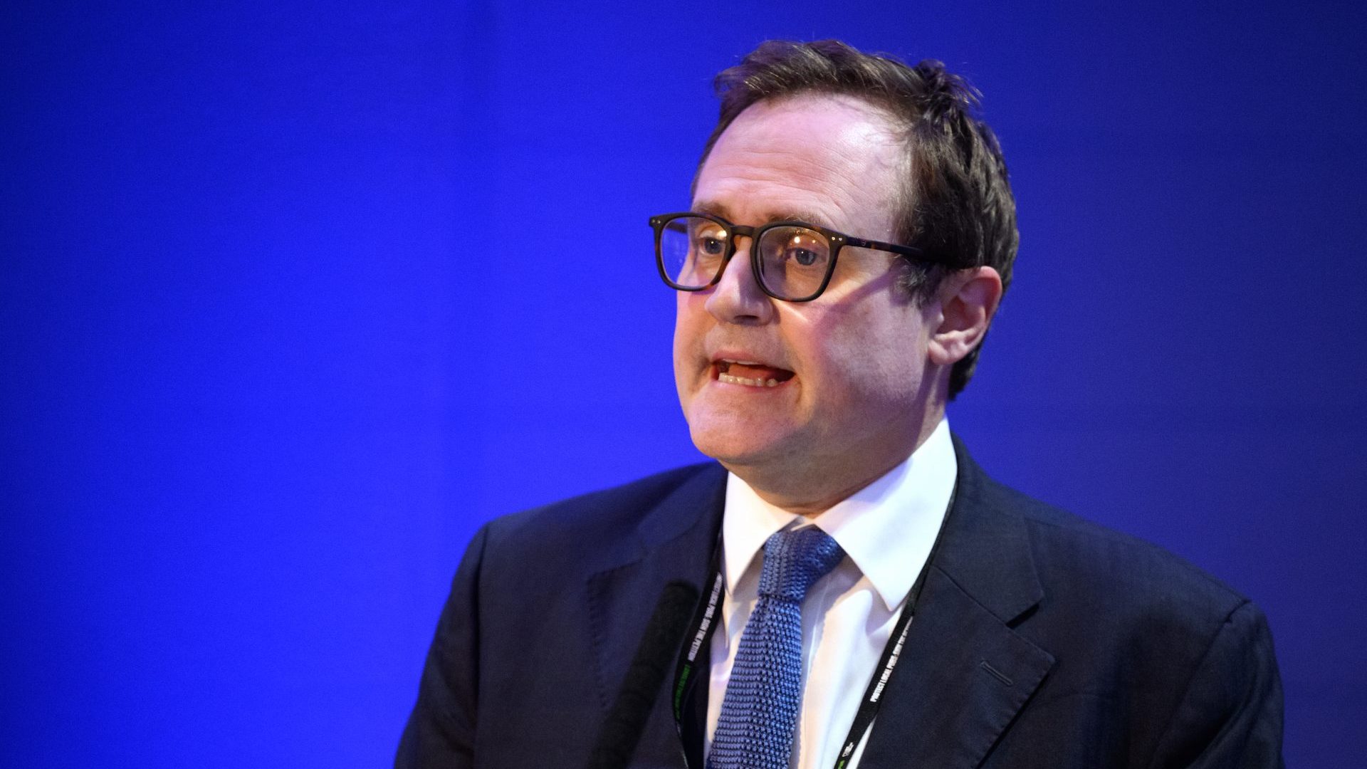 Minister of State for Security Tom Tugendhat speaks at a fringe meeting at the annual Conservative Party. Photo: Leon Neal/Getty Images