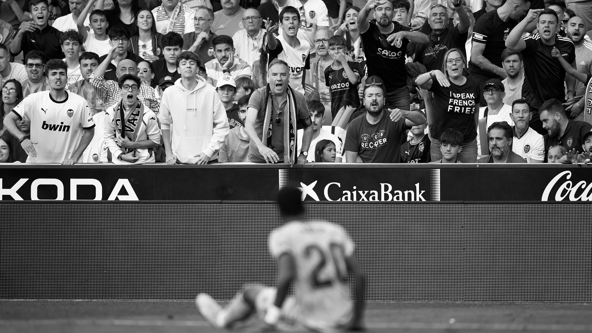 Valencia fans shout abuse at Vinícius Junior of Real Madrid during a match at the Mestalla Stadium on May 21. Photo: Aitor Alcalde Colomer/Getty