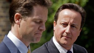 A PR disaster in the making? Conservative prime minister David Cameron with his deputy, Lib Dem leader Nick Clegg, in 2010. Photo: Christopher Furlong/AFP/Getty