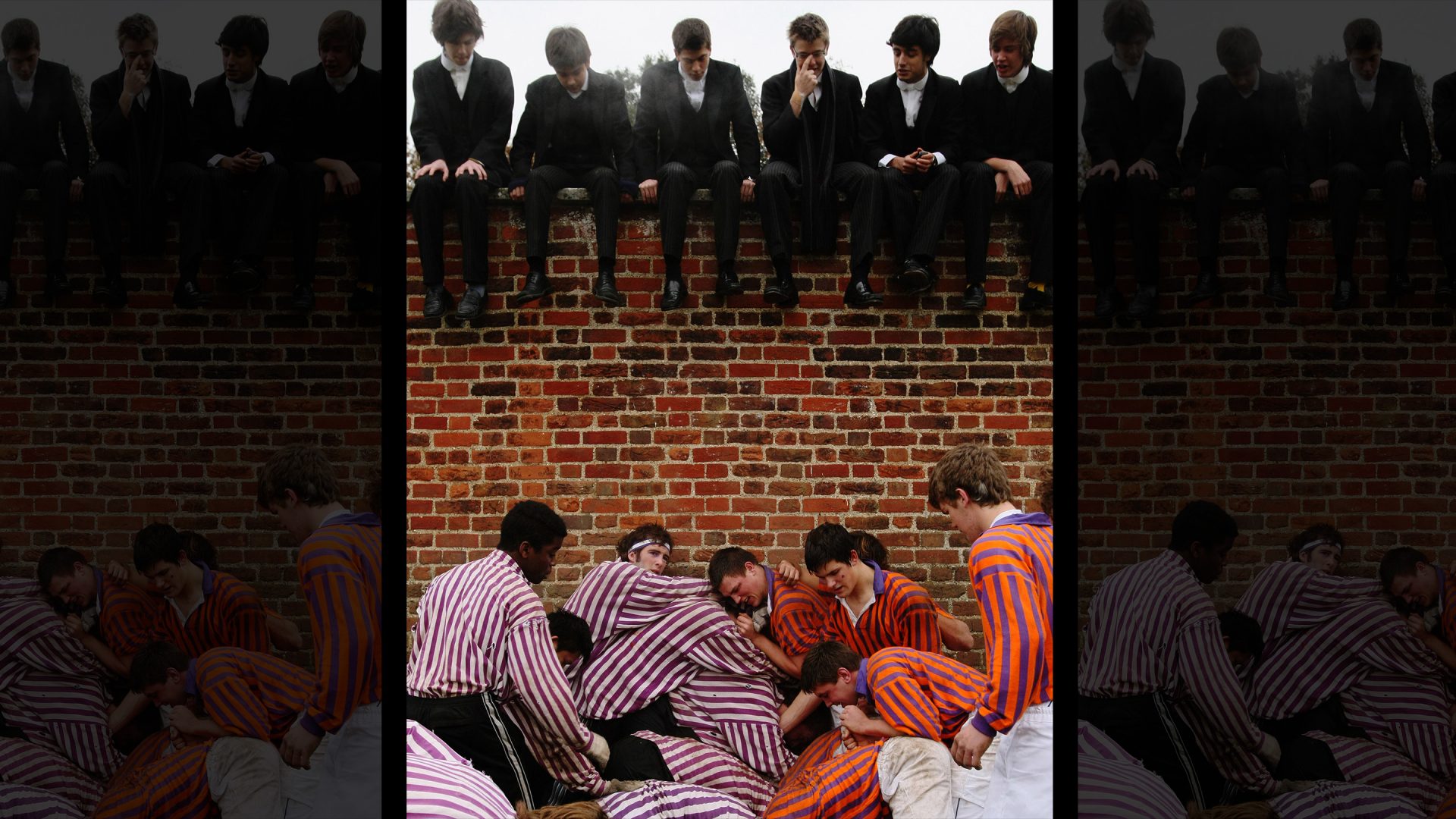 The Collegers and the Oppidians of Eton College take part in the Wall Game, one of the school’s oldest traditions, 2007. Photo: Christopher Furlong/Getty