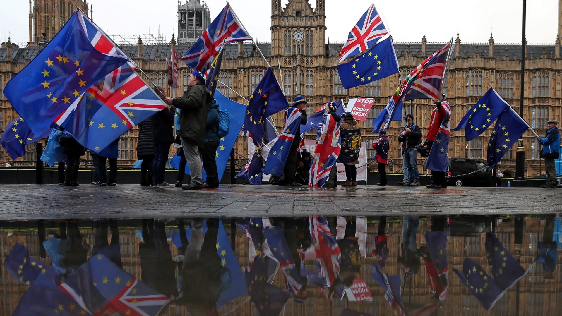 Pro-EU protesters make their feelings known outside the Houses of Parliament. Photo: Daniel Leal/AFP/Getty