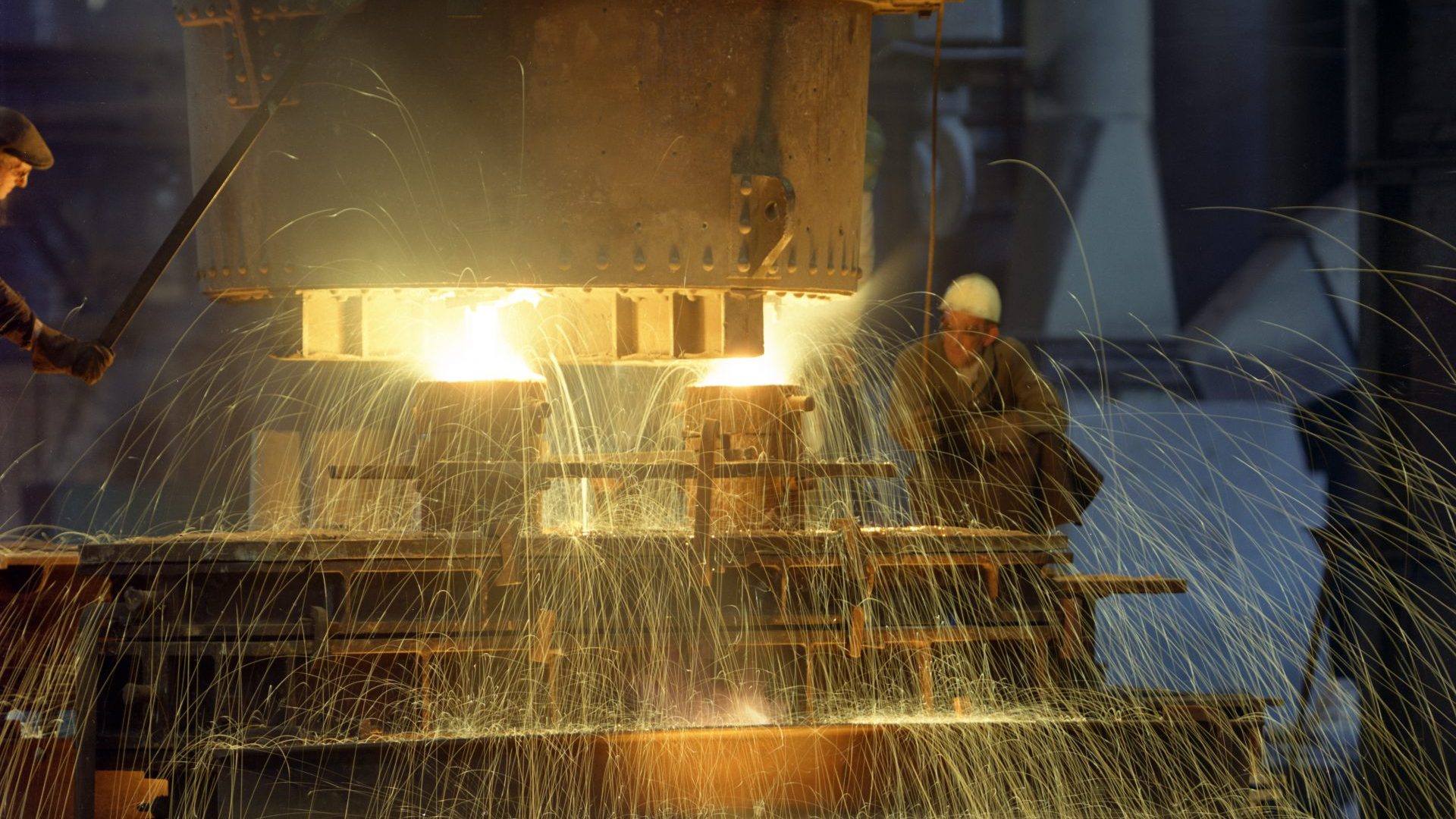 Casting steel in Sheffield, 1968, when the UK still had a great manufacturing sector. Photo: Paul Walters Worldwide/Heritage Images/Getty