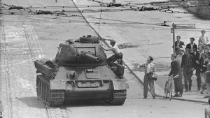 The sight of Soviet tanks in Berlin was a shock to the demonstrators demanding changes to production quotas. Photo: Bettmann/ Getty