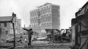 New high-rises tower over partly demolished houses and waste ground in Coventry, 1965. Much of the housing that replaced slums was poorly built. Photo: Coventry Telegraph Archive/Mirrorpix/Getty