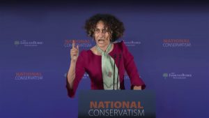 Katharine Birbalsingh, dubbed Britain’s strictest headteacher, speaks at this year’s National Conservatism conference