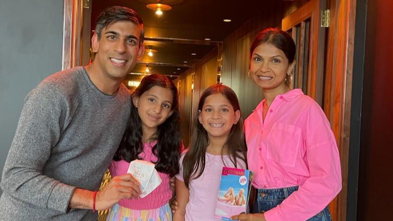 Rishi Sunak and his family set out to visit Barbie Land; a far cry from the land of asylum seekers. Photo: Twitter