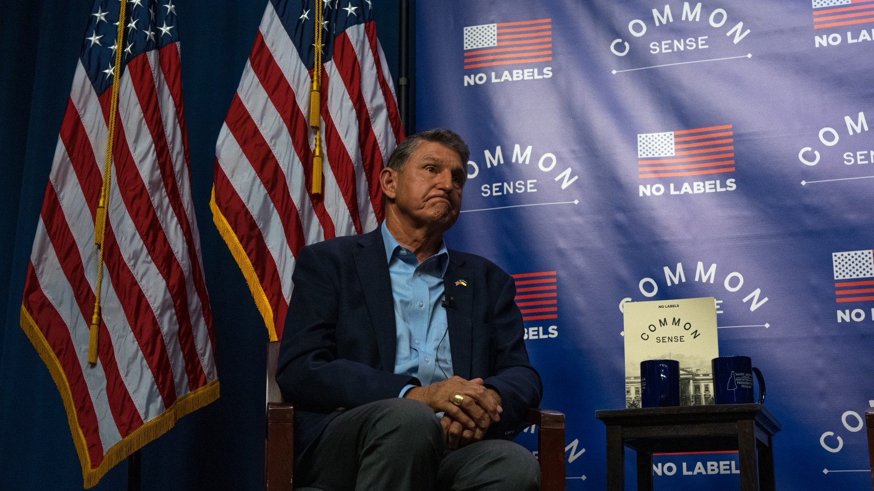 Democrat senator Joe Manchin was co-headliner at the ‘Common Sense’ Town Hall, a recent event in New Hampshire sponsored by the bipartisan group No Labels. Photo: John Tully/Washington Post/Getty