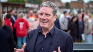 Keir Starmer speaks to the media during a celebration rally for the newly elected Selby and Ainsty MP Keir Mather. Photo: Ian Forsyth/Getty 