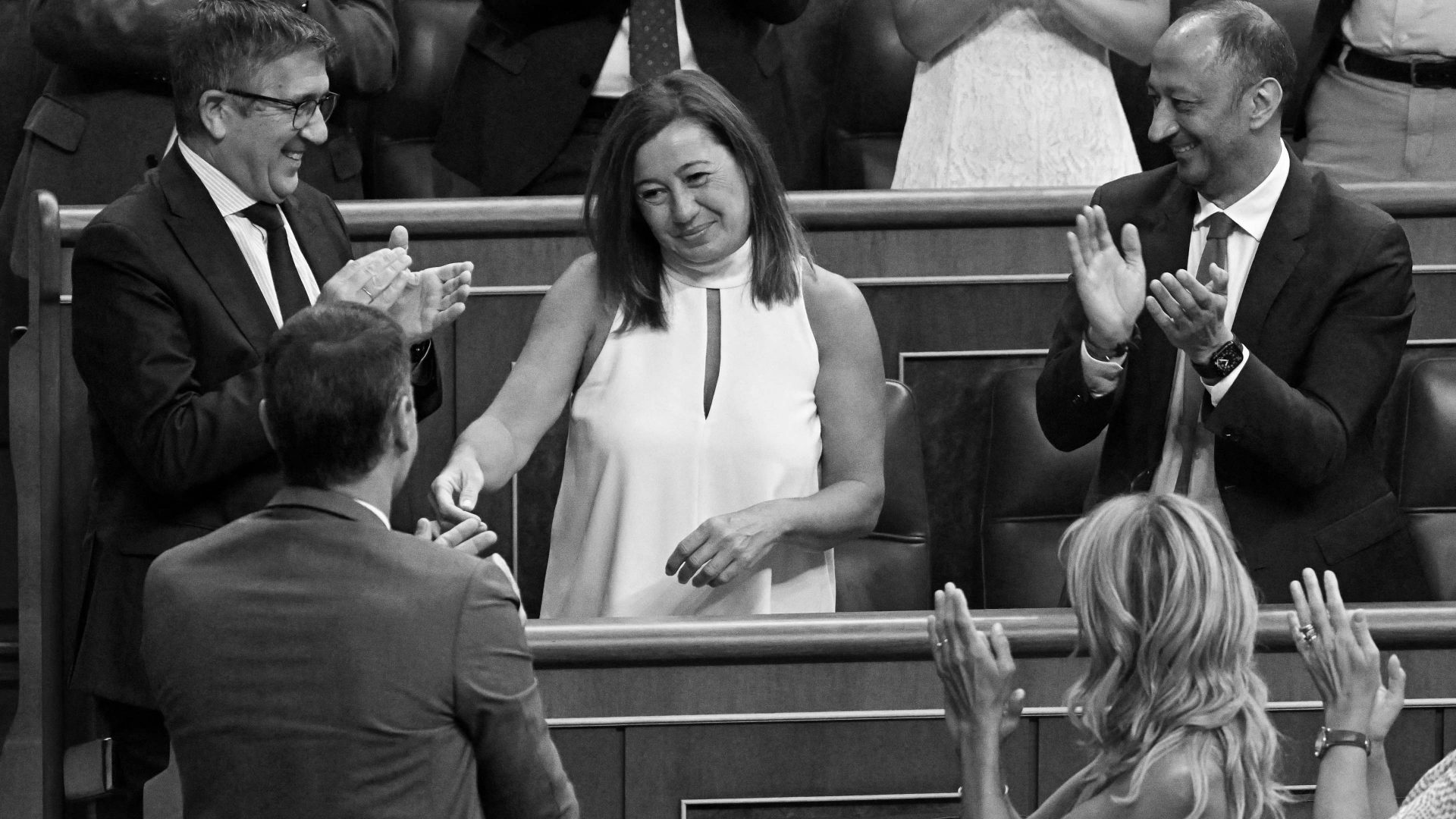 Socialist MP Francina Armengol (C), reacts to being elected as new speaker during the Parliament's constitutive sitting at the Congress of Deputies in Madrid. Photo: JAVIER SORIANO/AFP via Getty Images