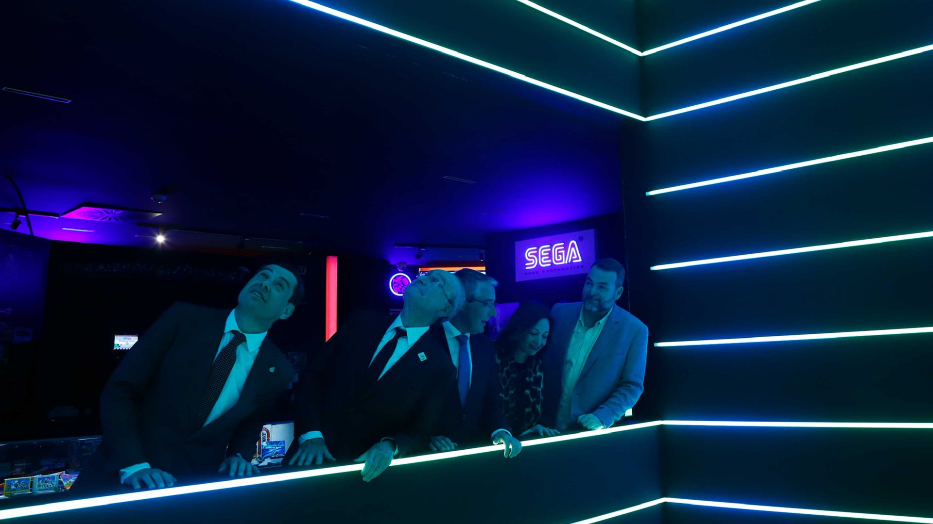 The President of the Junta de Andalucia, Juanma Moreno with the Mayor of Malaga, Francisco de la Torre at the opening of OXO Video Game Museum of Malaga. Photo: Alex Zea/Europa Press via Getty Images