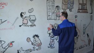 Cartoons by Opland were discovered during renovation of the former home of De Volkskrant newspaper. Photo: Volkshotel