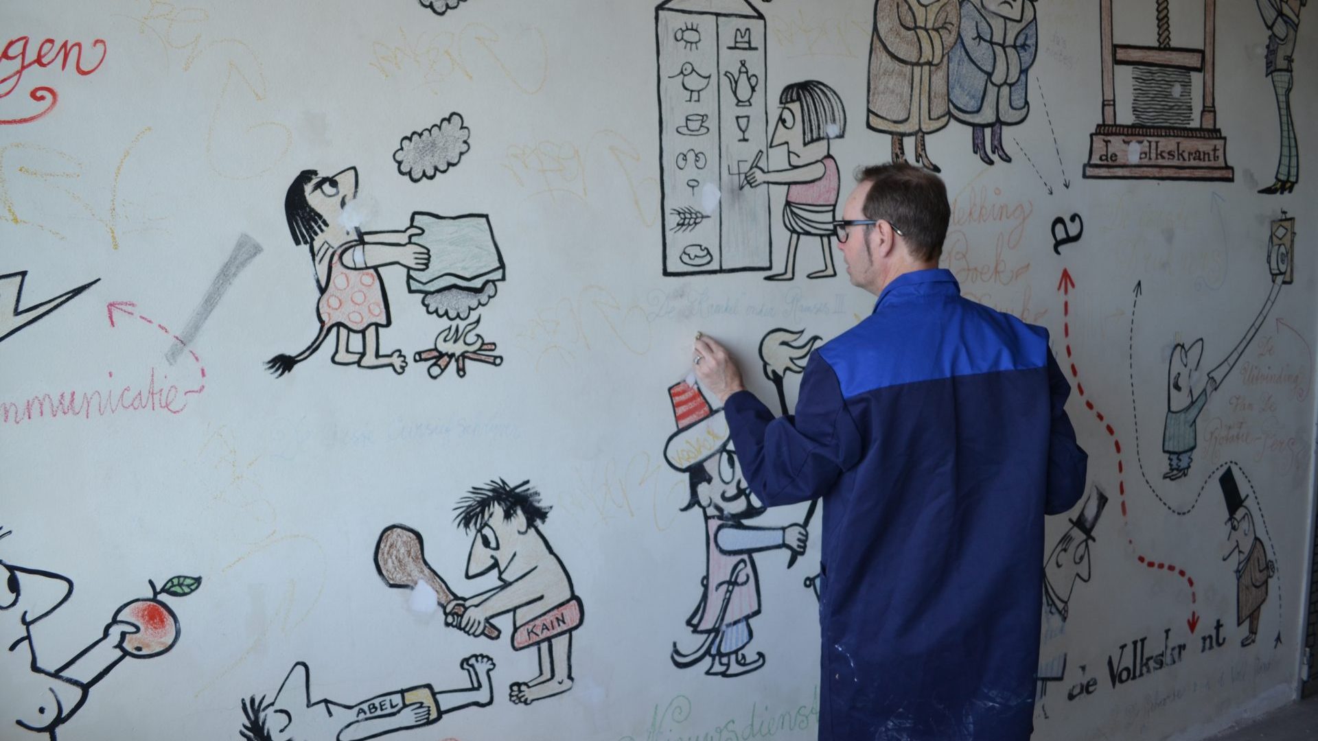 Cartoons by Opland were discovered during renovation of the former home of De Volkskrant newspaper. Photo: Volkshotel