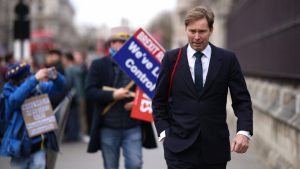 Tobias Ellwood walks through Westminster in February 2022 (Photo by Dan Kitwood/Getty Images)