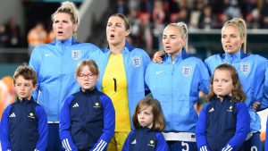 England’s Lionesses sing the national anthem prior to their Women's World Cup Group D match against China in Adelaide. Photo: Sue McKay/Getty