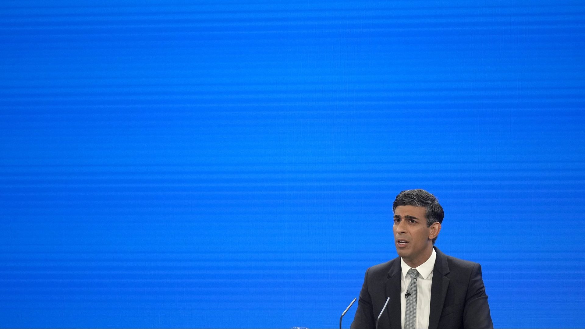 Rishi Sunak speaks during the final day of the Conservative Party Conference (Photo by Christopher Furlong/Getty Images)