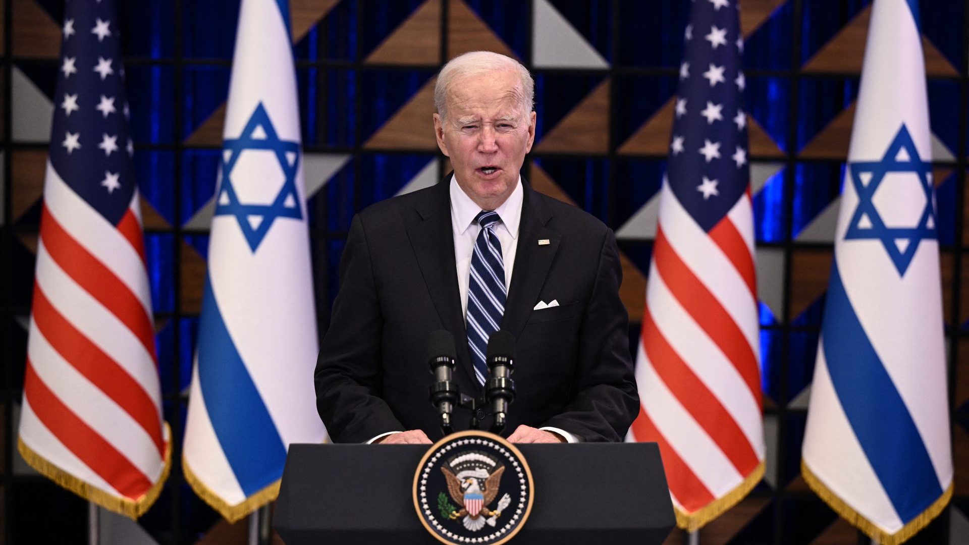 US President Joe Biden holds a press conference following a solidarity visit to Israel. Photo: Brendan SMIALOWSKI / AFP