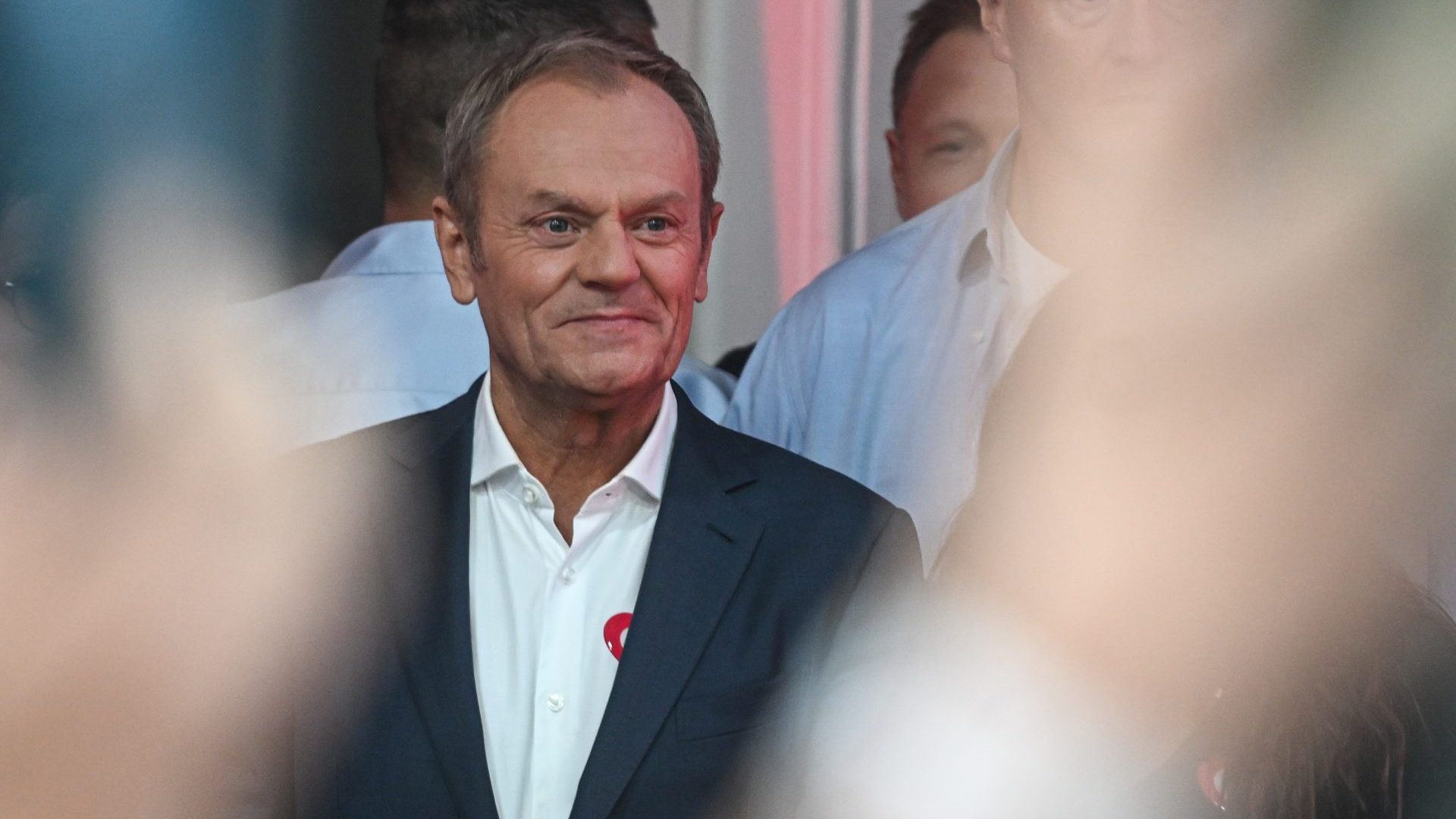 The leader of Civic Coalition (KO), Donald Tusk celebrates the exit poll results (Photo by Omar Marques/Getty Images)