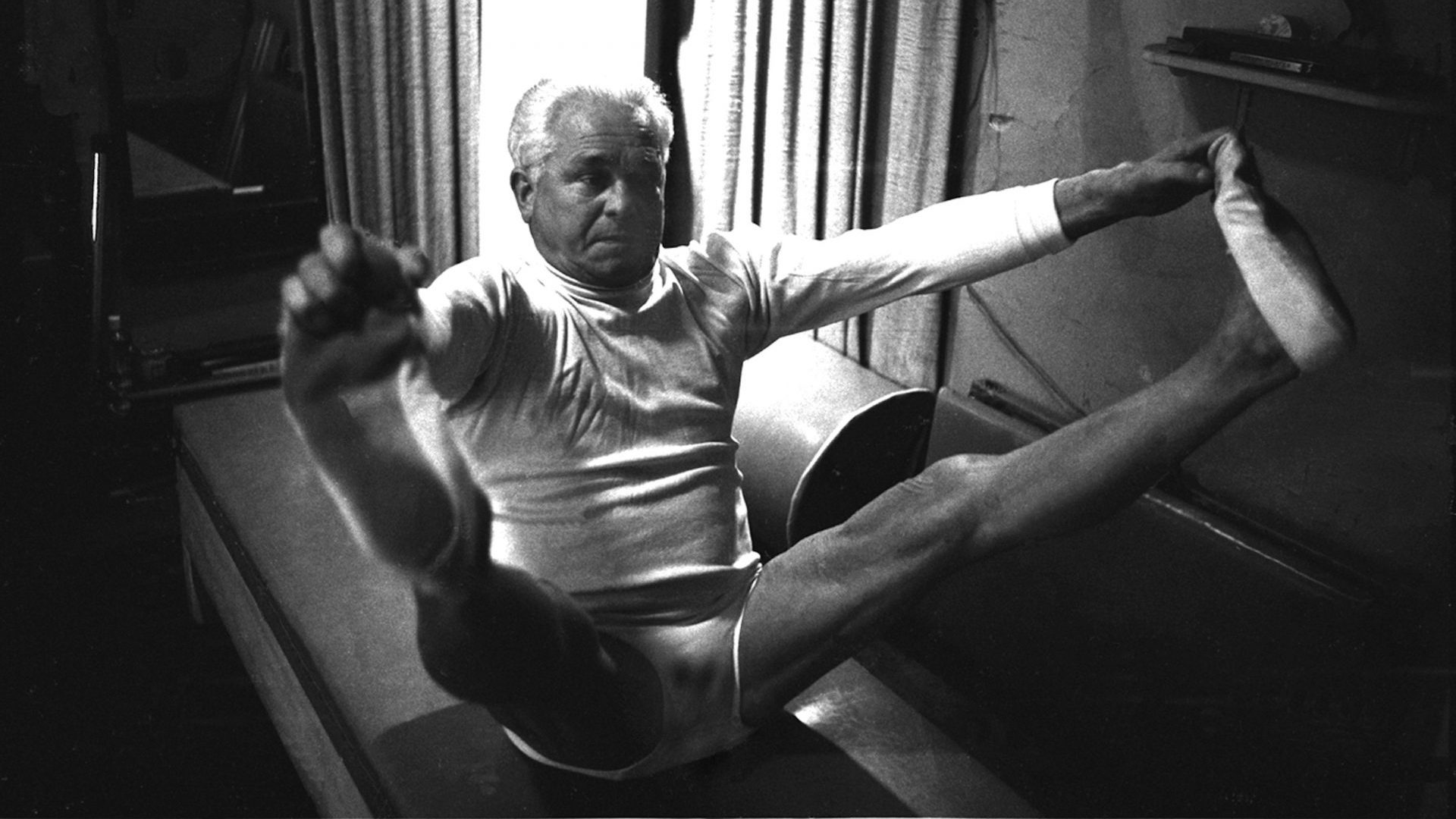 Joseph Pilates demonstrates his techniques in his Eighth Avenue studio in New York, 1961. Photo: IC Rapoport/Getty