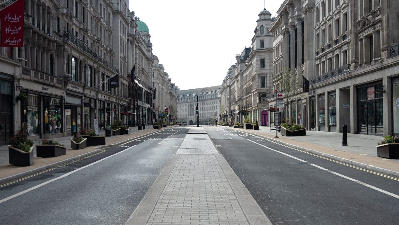 A deserted street in central London during the Covid lockdown. Many offices are now being converted into flats as people continue to work from home as a result of changes made during the pandemic. Photo: Harry Shelton/ Unsplash